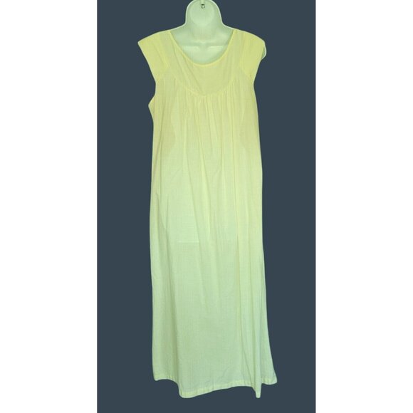 Vintage Yellow Sleeveless Nightgown Embroidered Neckline Maxi M/L - Picture 6 of 8